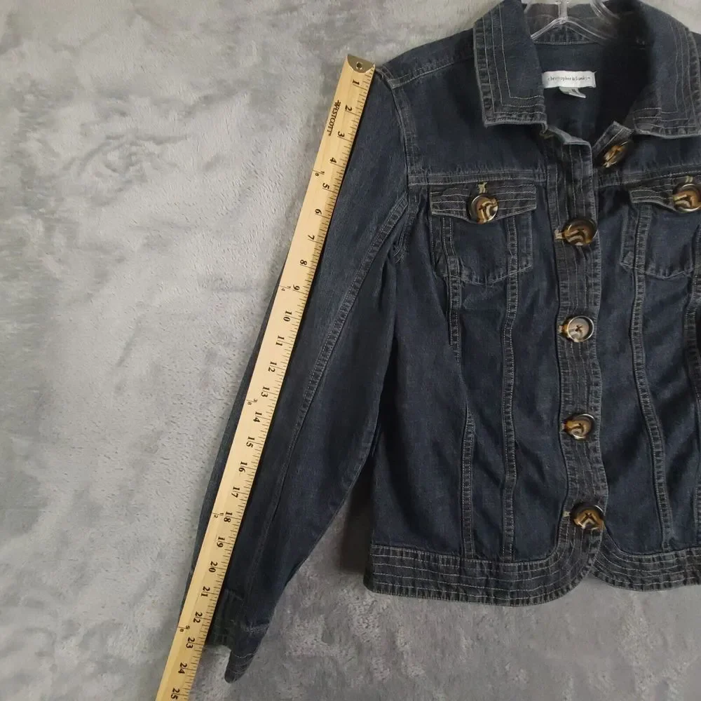 Christopher & Banks Womens Jean‎ Jacket Button Collar Stitching Pockets Blue 4